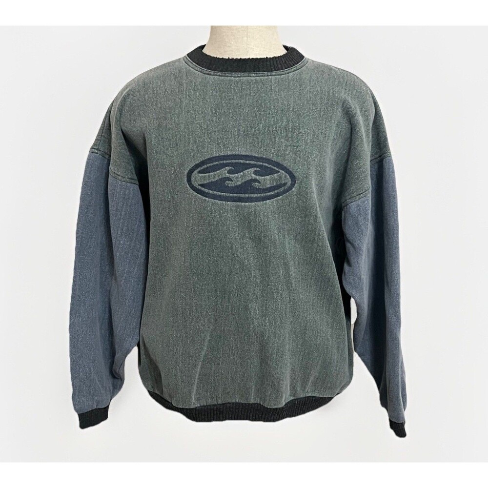 Vintage 90’s Billabong Sweatshirt Green Blue Color block Surf Skate Mens L RARE